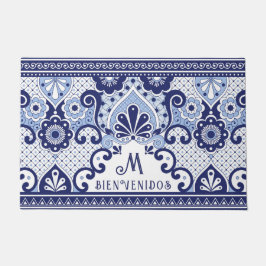 Tapete Monograma do Azulejo mexicano azul e branco | Bien