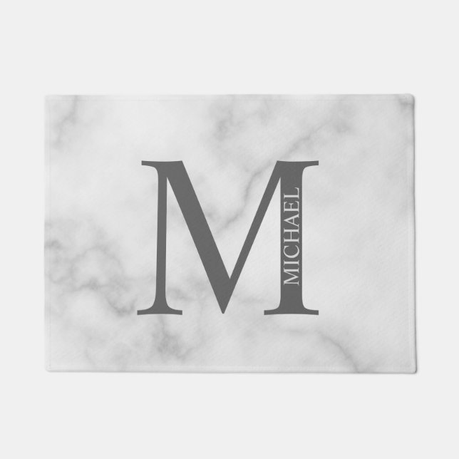Tapete Monograma e Nome Personalizados do Marble Branco (Frente)