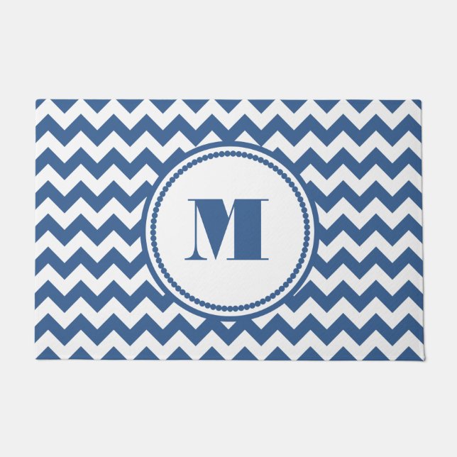 Tapete Monograma Elegante Chevron Azul (Frente)