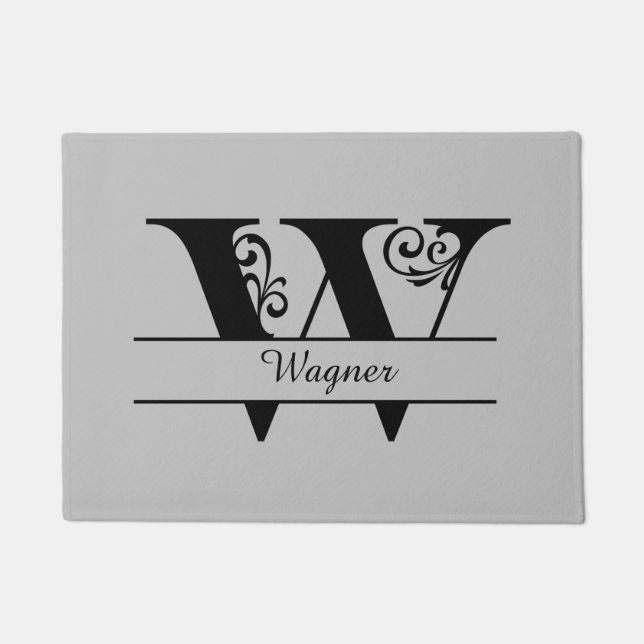Tapete Monograma Flourish - Letra W com nome Doormat (Frente)