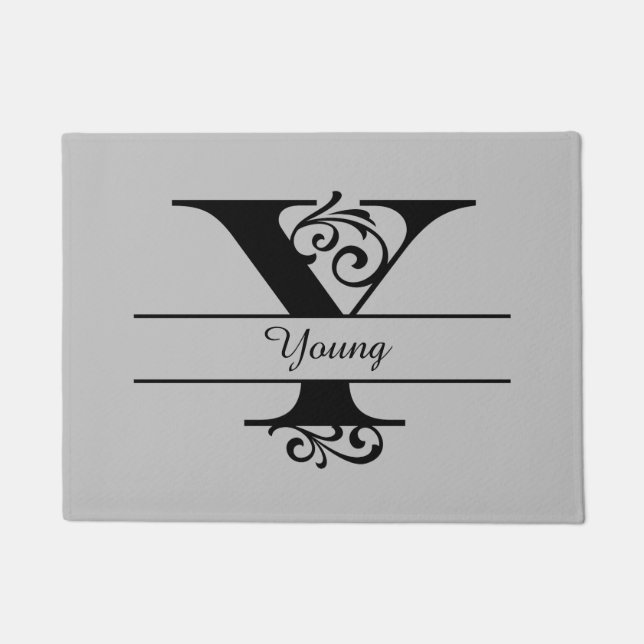 Tapete Monograma Flourish - Letra Y com Nome Doormat (Frente)