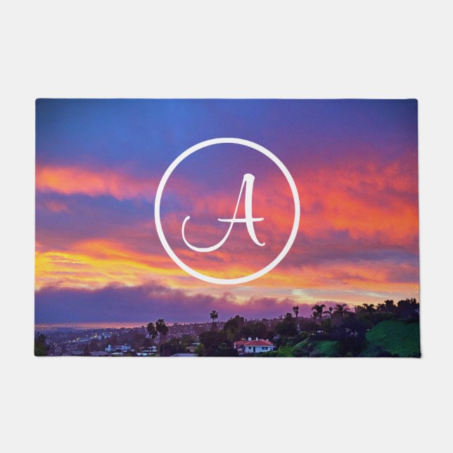 Tapete Monograma Laranja Azul Amarelo Amarelo Sunset Foto (Frente)