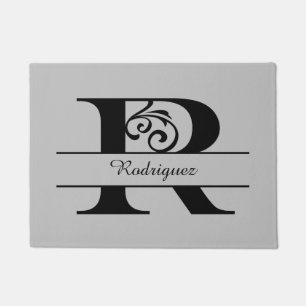 Tapete Monograma - Letra Flourish R com Nome Doormat