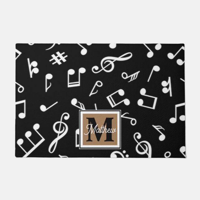 Tapete Monograma Musical de Nota de Música Preta e Branca (Frente)