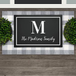 Tapete Monograma Personalizado Branco Preto Elegante Inic<br><div class="desc">Fresca a entrada da sua casa com esta elegante porta monográfica personalizada em cores clássicas preto e branco. Nota,  as cores podem ser modificadas. Personalize com o sobrenome da sua família no script e um monograma do estilo serif. Design inclui uma simples borda enquadrada.</div>