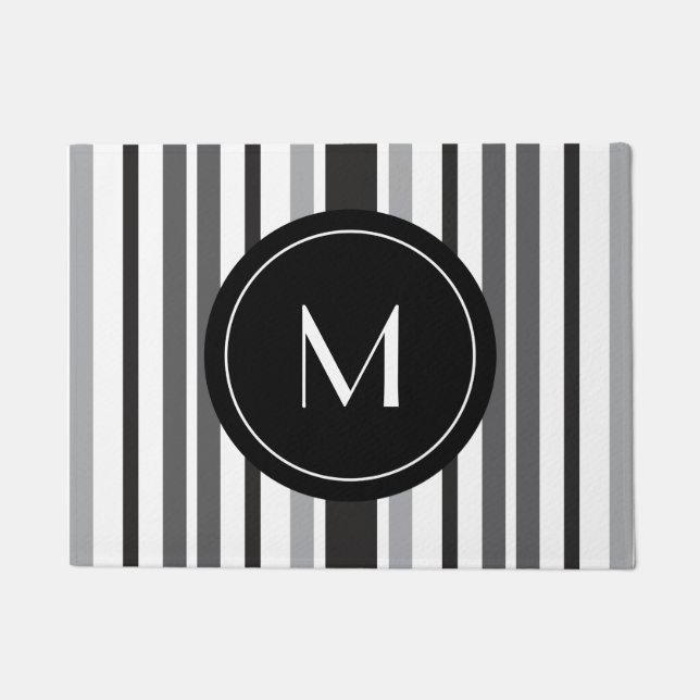 Tapete Monograma Personalizado de Cinza Preta e Branco (Frente)