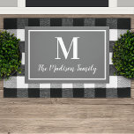 Tapete Monograma Personalizado de Cinzas de Carvão Elegan<br><div class="desc">Fresca a entrada da sua casa com esta elegante porta monográfica personalizada em cinzas de carvão clássicas e cores brancas. Nota,  as cores podem ser modificadas. Personalize com o sobrenome da sua família no script e um monograma do estilo serif. Design inclui uma simples borda enquadrada.</div>