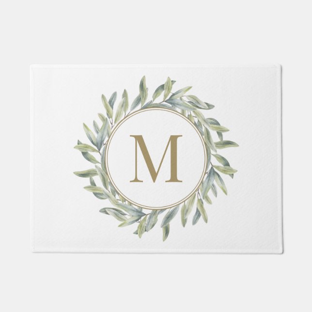 Tapete Monograma Personalizado de Laurel Wreath (Frente)