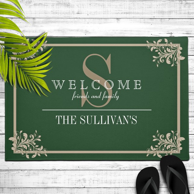 Tapete Monograma Personalizado de Quadro Floral Corner (Criador carregado)