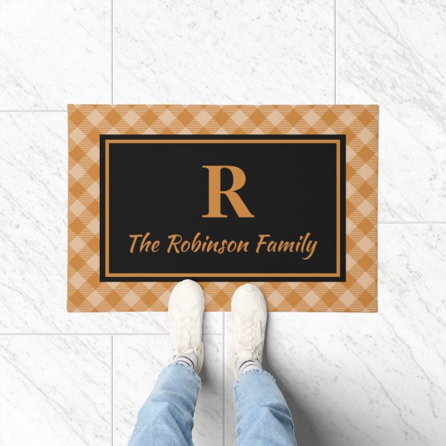 Tapete Monograma Personalizado de Xadrez de Buffalo Preto (Interior)
