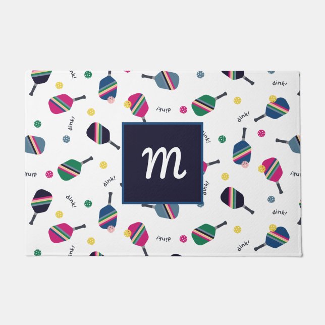 Tapete Monograma Personalizado Monograma Cor-de-rosa Azul (Frente)