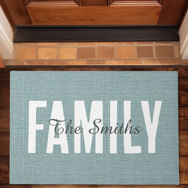 Tapete Monograma Rustic Jute Blue Burlap Family (Criador carregado)