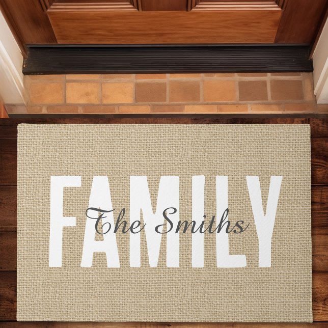 Tapete Monograma Rustic Jute Tan Burlap Family (Criador carregado)
