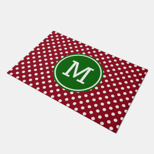 Tapete Monograma vermelho e branco do verde das bolinhas