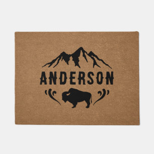 Tapete Montanhas Buffalo Bison Nome da Família Personaliz
