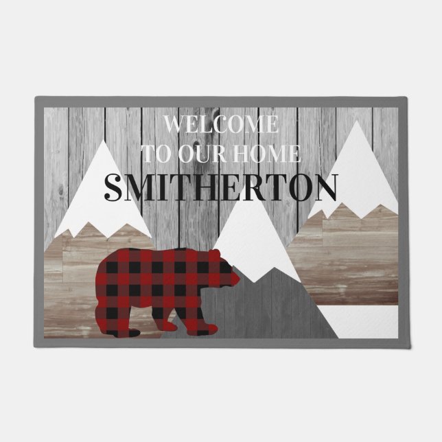 Tapete Montanhas Rustic Snowy Buffalo Check Bear Family (Frente)