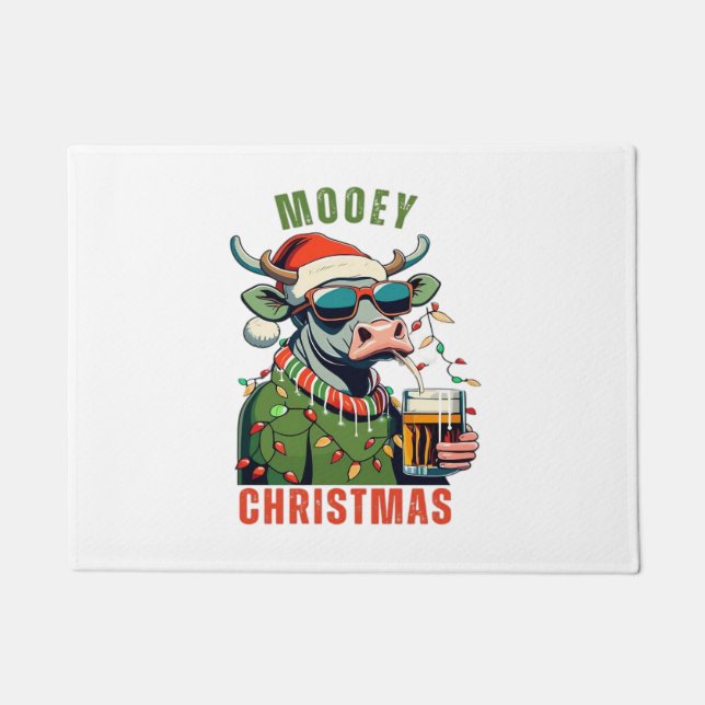 Tapete Mooey Christmas Highland Cow Light Santa Hat T-Shi (Frente)