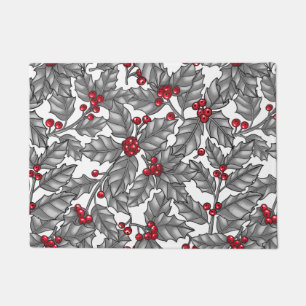 Tapete Morango Holly, folhas de cinza em branco
