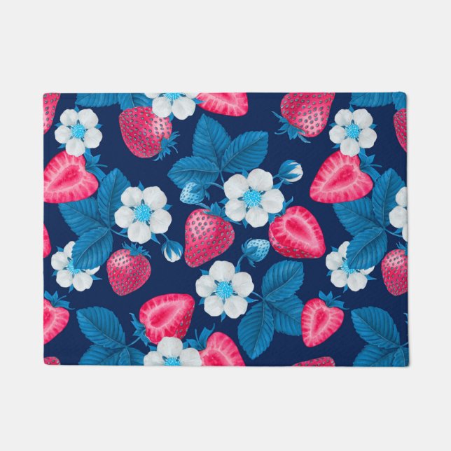 Tapete Morangos cor-de-rosa em azul (Frente)