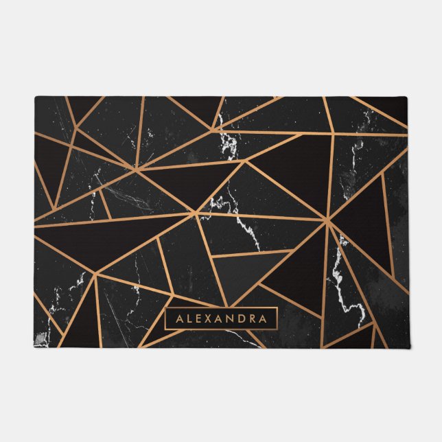 Tapete Mosaico de mármore preto e Ouro (Frente)