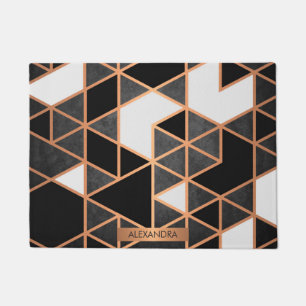 Tapete Mosaico Negro Branco e Ouro