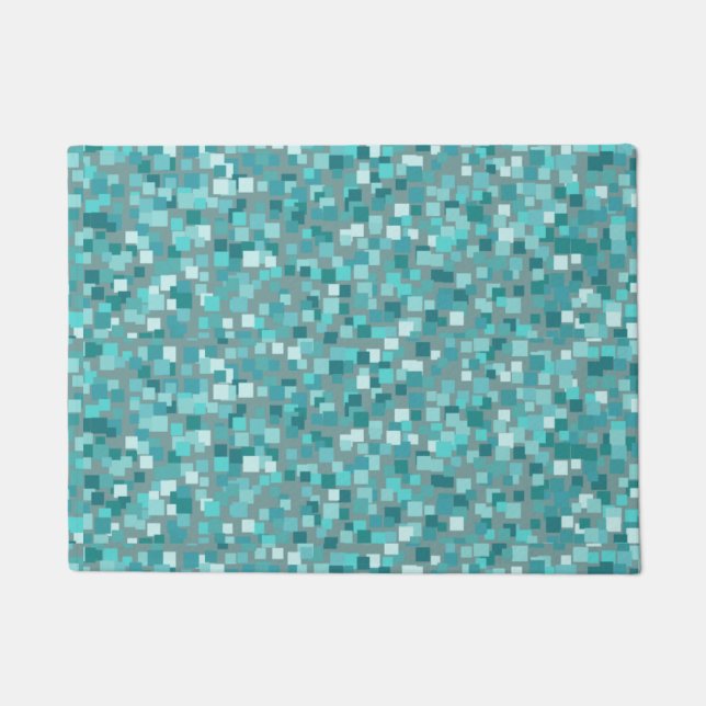 Tapete Mosaico Turquesa Retro Tapete de Entrada  (Frente)