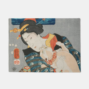 Tapete Mulher brincando com Cat Vintage Impressão japon