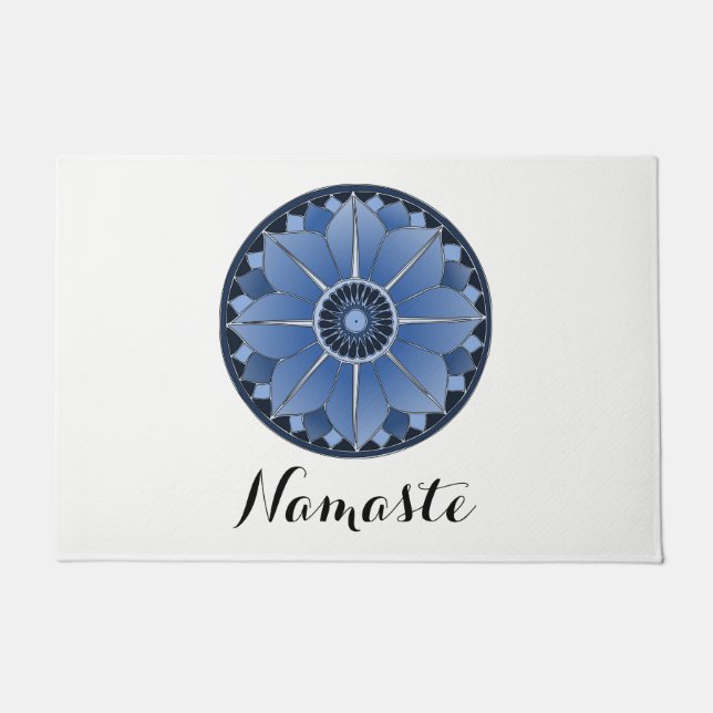 Tapete NAMASTE Flor Azul Espiritual Mandala de Lótus Bran (Frente)