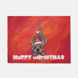 Tapete Natal do cão de cão no vermelho
