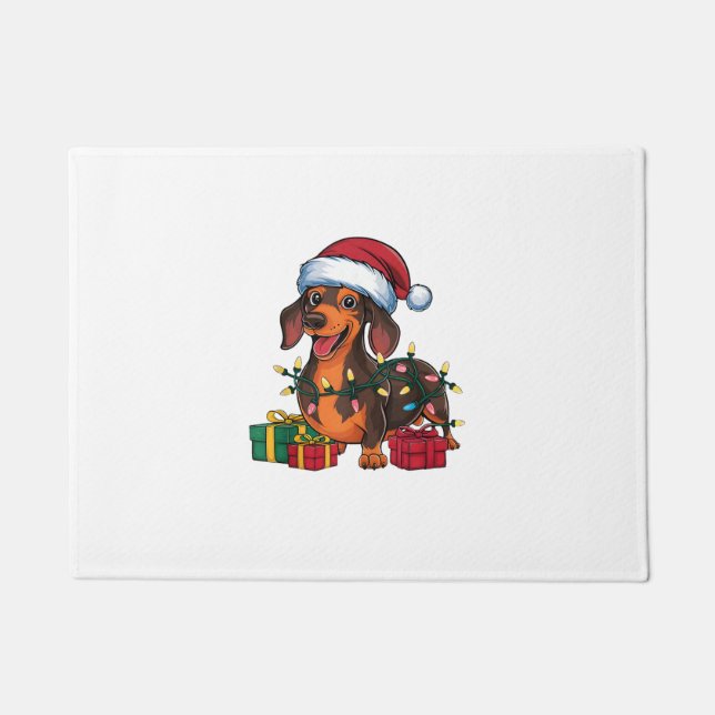 Tapete Natal do Dachshund Dog do Santa Hat Lighting (Frente)