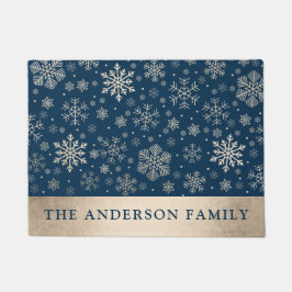 Tapete Natal dos Flocos de Neve Dourados e Azuis Modernos