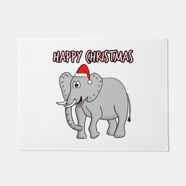 Tapete Natal Elefante Santa Hat Safari Vida Selvagem Engr (Frente)
