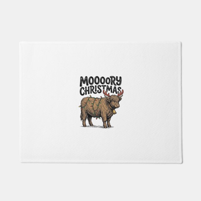 Tapete Natal Moooory Vaca das Terras Altas da Escócia Gra (Frente)