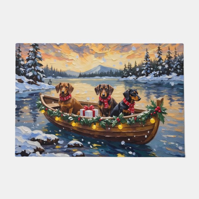 Tapete Natal no Barco do Dachshund (Frente)