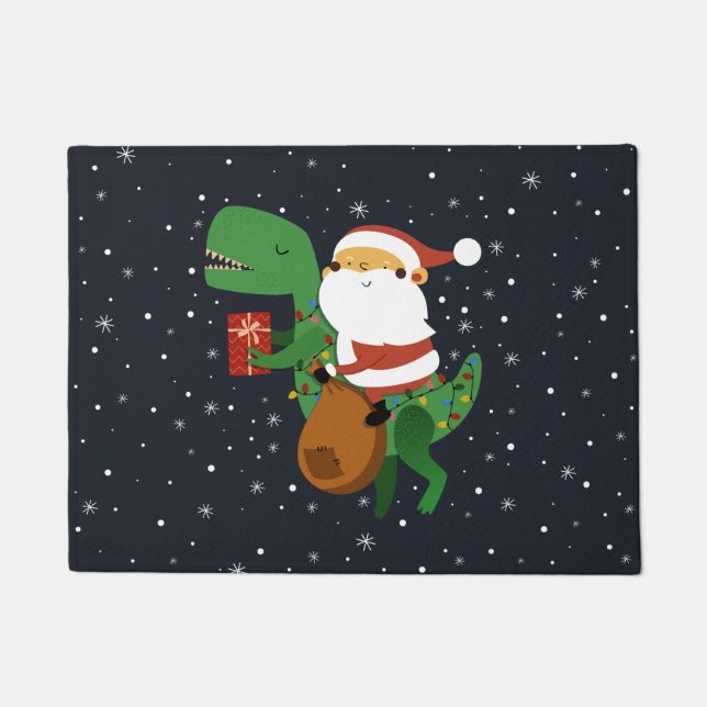 Tapete Natal Santa Claus T-rex Dinossaur Sleigh (Frente)