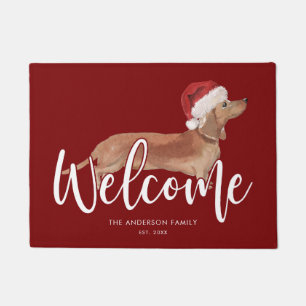 Tapete Natal Tan Dachshund Personalizado Vermelho