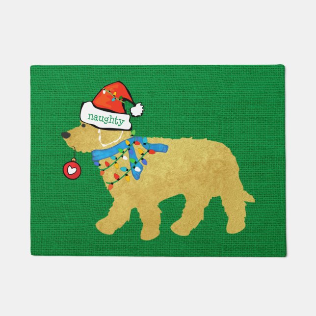 Tapete Natal travesso, Goldendoodle Xmas Green Burlap (Frente)