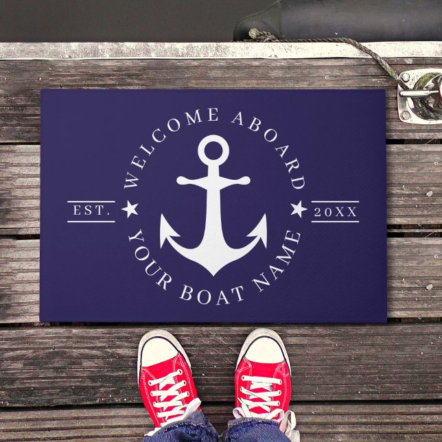 Tapete Nautical Anchor Custom Boat Name Welcome Doormat (Nautical Anchor Custom Boat Name Welcome Doormat)