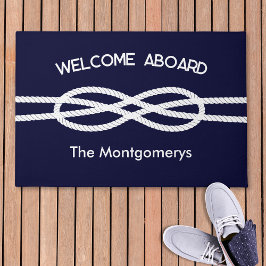 Tapete Nautical Navy Blue White Rope Welcome Aboard