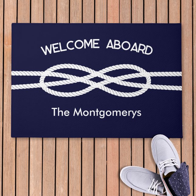 Tapete Nautical Navy Blue White Rope Welcome Aboard (Criador carregado)