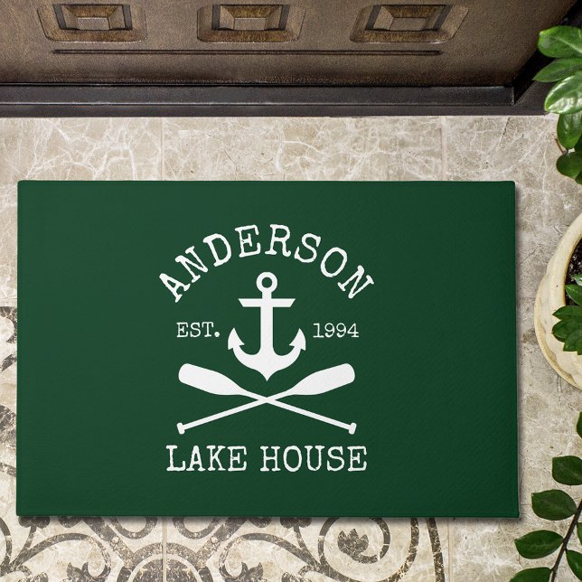 Tapete Náutico Lago House Family Anchor Oars Green (Customize to change text size, text style or background color.)