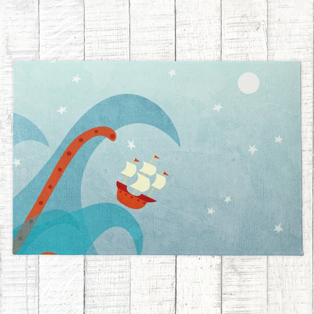 Tapete Navio de navegação monstro do mar (Fun sailing boat sea monster coastal doormat)
