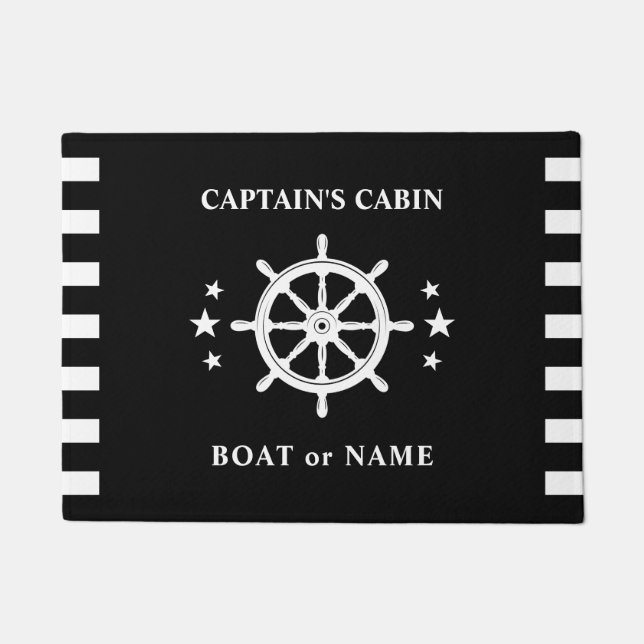 Tapete Navio Helm Wheel Capitão Cabin Boat Name Black (Frente)