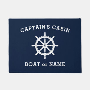 Tapete Navio Helm Wheel Capitão Cabin Boat Name Sea Blue