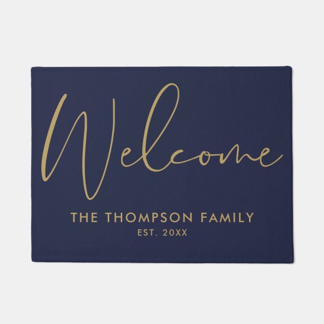 Tapete Navy Blue And Gold Custom Family Name Welcome (Frente)