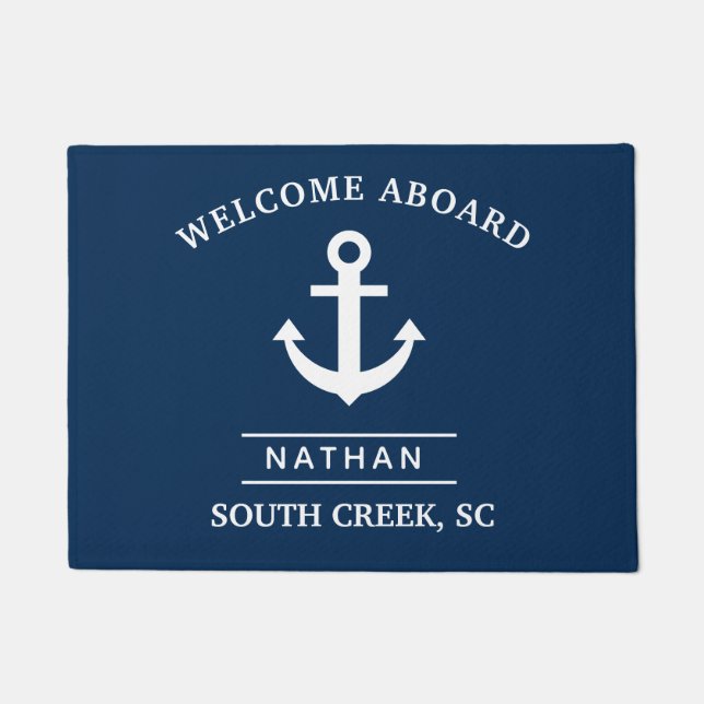 Tapete Navy Blue Welcome Aboard Custom Monogram Name (Frente)