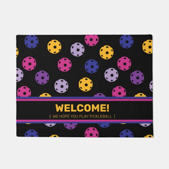 Tapete Neon on black pickleball, texto personalizado  (Frente)