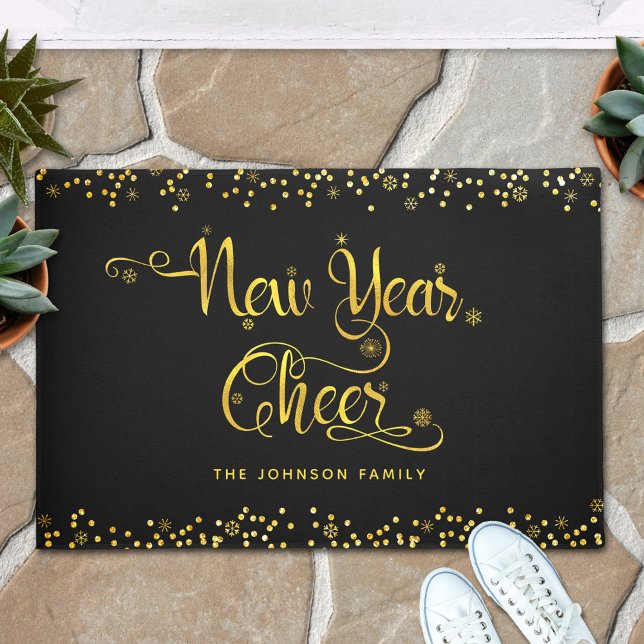 Tapete New Year Cheer Chic Gold Snowflakes Black Custom (Criador carregado)