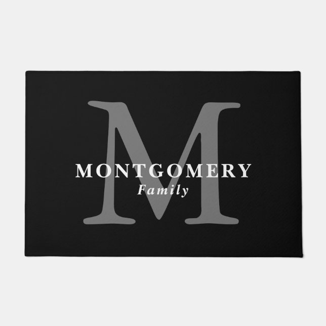 Tapete Nome da Família Chic Elegante da Cinza de Monogram (Frente)