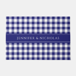 Tapete Nome da Família de Xadrezes Azul Moderna